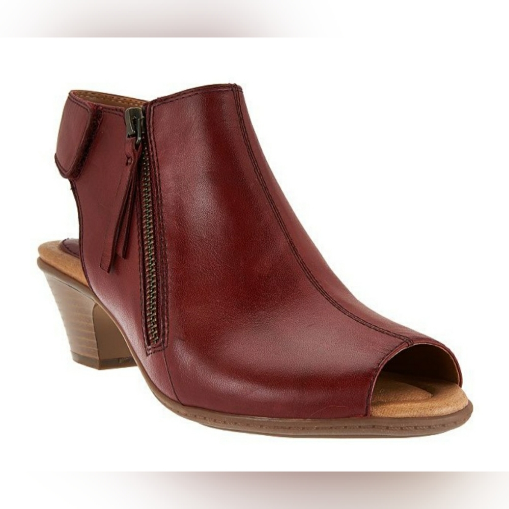 NEW Earth Kristy Cushioning Red Leather Slingback Booties Womens Size 6.5